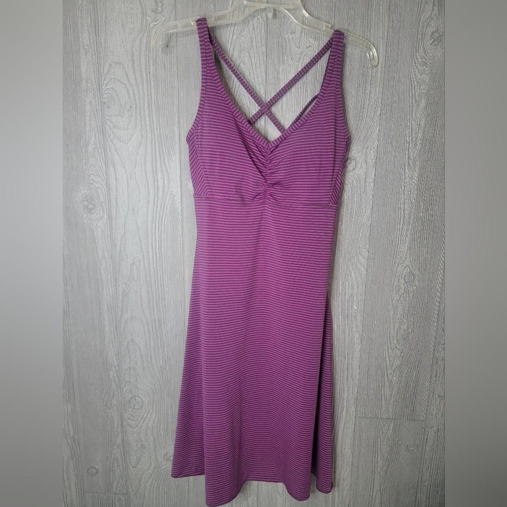 Prana Women's Medium Rebecca Striped Purple Brown Athletic Dress Built In Bra 